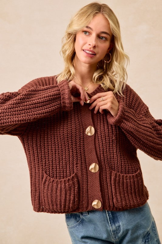 Solid Sweater Cardigan with Front Pocket