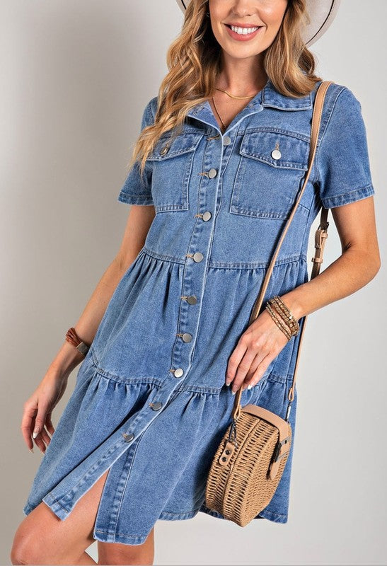 Demin Ruffled Hem Dress