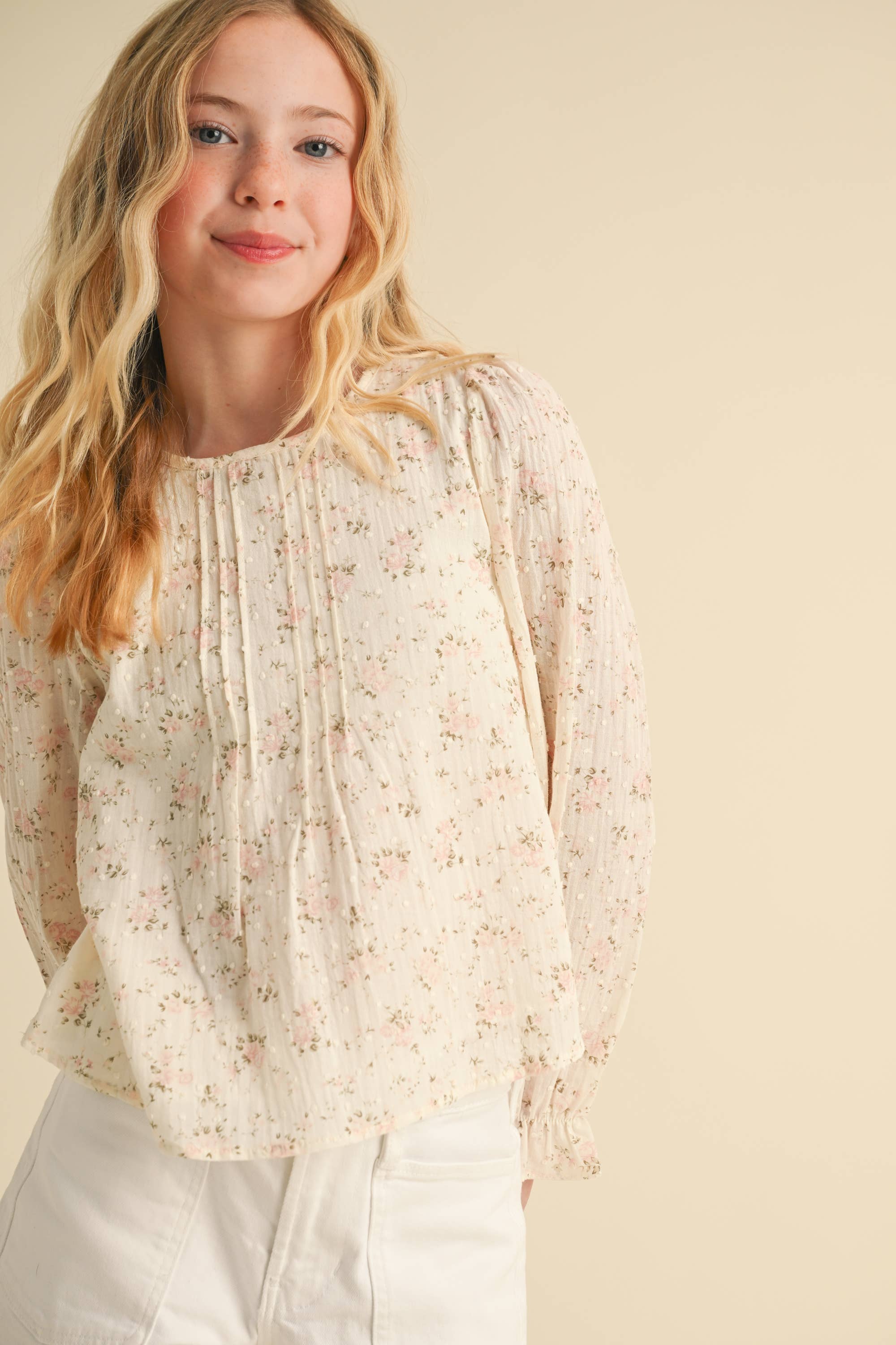 TWEEN GIRLS KIDS PINTUCK BILLOW L/S TOP (7/14)