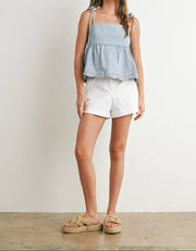 Denim Tie-Strap Peplum Top