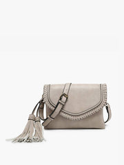 M1802A Sloane Flapover Crossbody w/ Whipstitch and Tassel