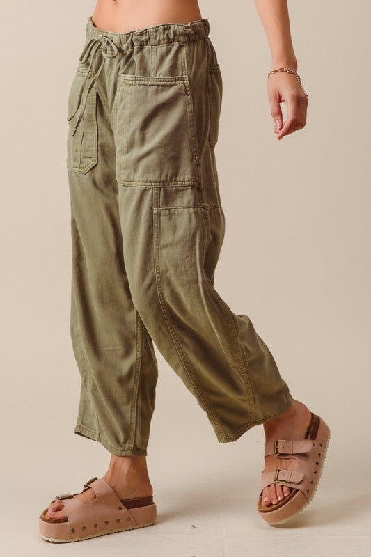 Olive Mid-Rise Wide Leg Pant