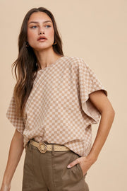 Checker Dolman Sleeve Knit Top