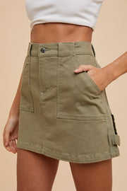 Olive Cargo Denim Skirt