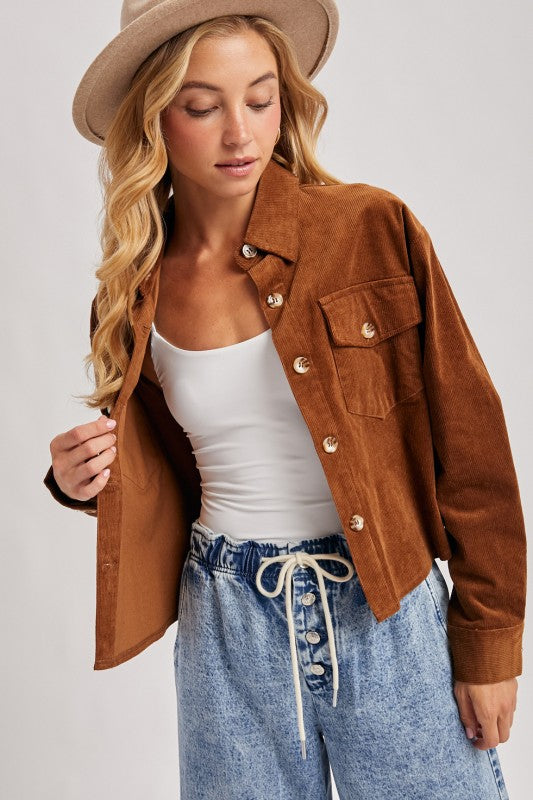 Camel Corduroy Cropped Jacket