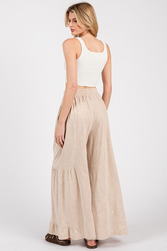 Ecru Stretched Knit Wide Pant