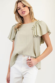 Sage Solid Ruffle Top