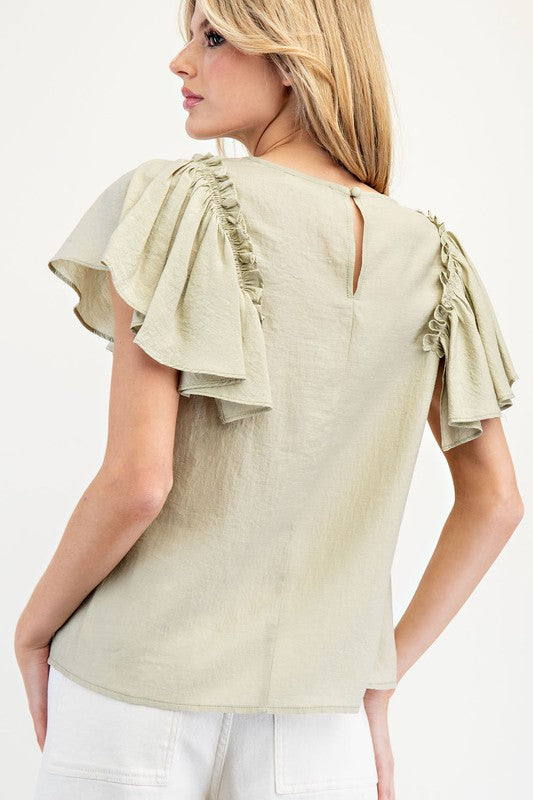 Sage Solid Ruffle Top