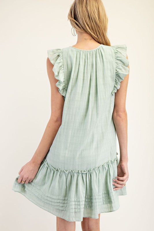 Pistachio Ruffle Drawstring Dress