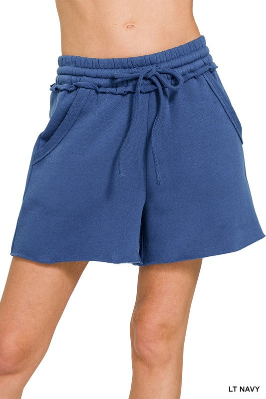 Light Navy Fleece Raw Hem Short