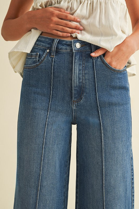High Rise Pin Tuck Wide Leg Jean
