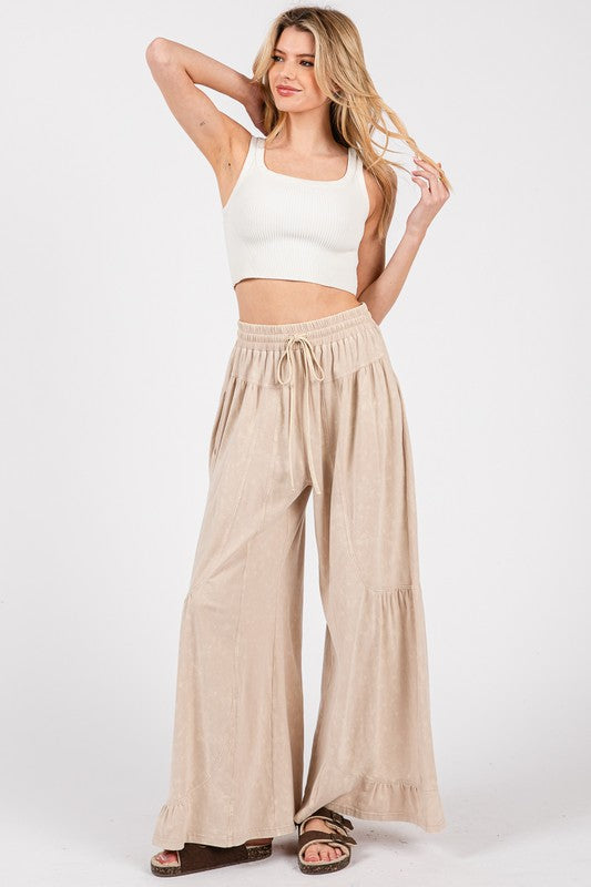 Ecru Stretched Knit Wide Pant