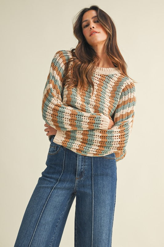 Vertical Stripe Dolman Sleeve Textured Sweater Top