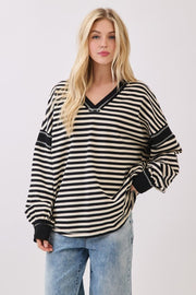 Stripe Balloon Sleeve Black & Cream