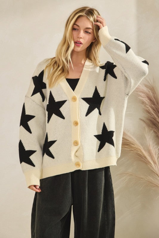 Ivory & Black Star Cardigan