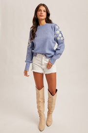 Frost Blue Bubble Sleeve Sweater