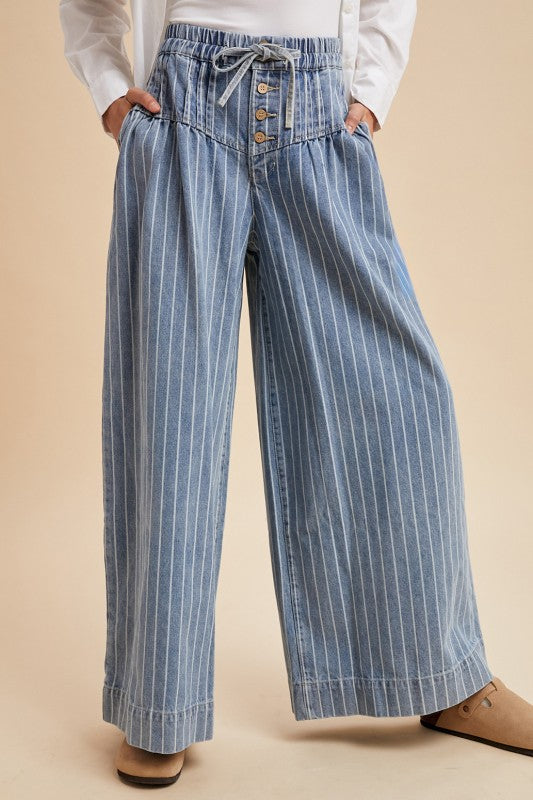 Striped Pin Tuck Tie Jean