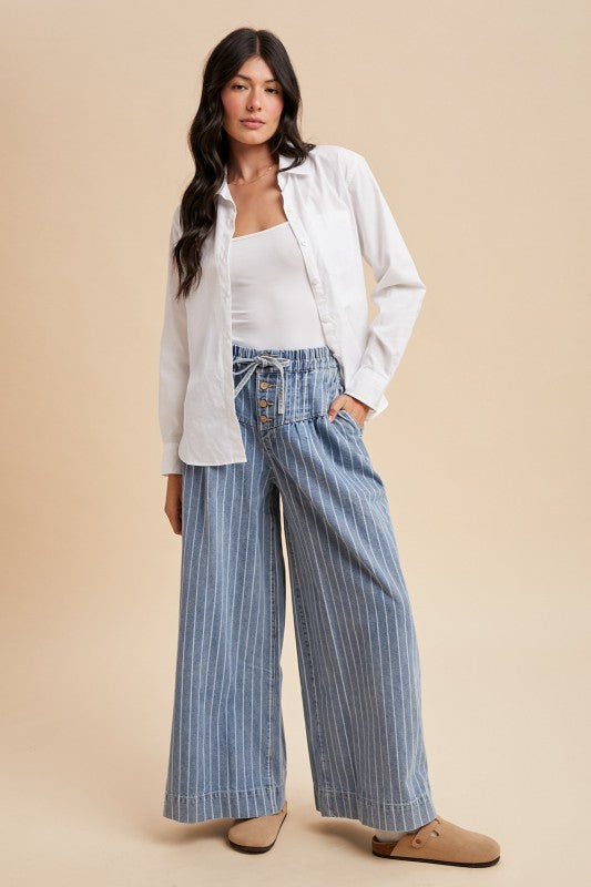 Striped Pin Tuck Tie Jean