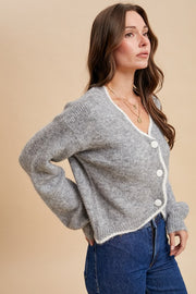 Grey Wool Scallop Cardigan