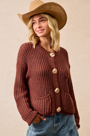 Solid Sweater Cardigan with Front Pocket