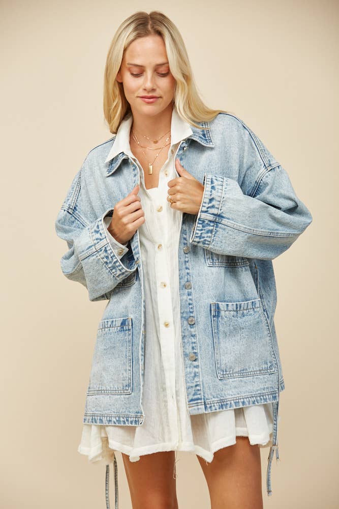 Oversized Denim Jacket, Boho Detail