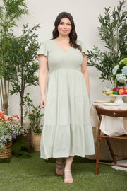 Flutter Sleeve V Neck Midi Dress