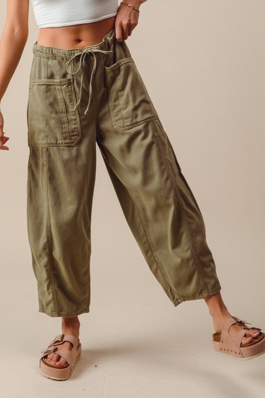 Olive Mid-Rise Wide Leg Pant