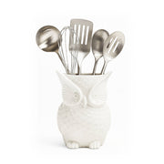 Small White Ceramic Owl Utensil Crock