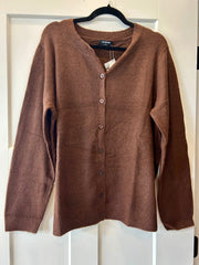 Plus Round Neck Button Down Long Sleeve Cardigan