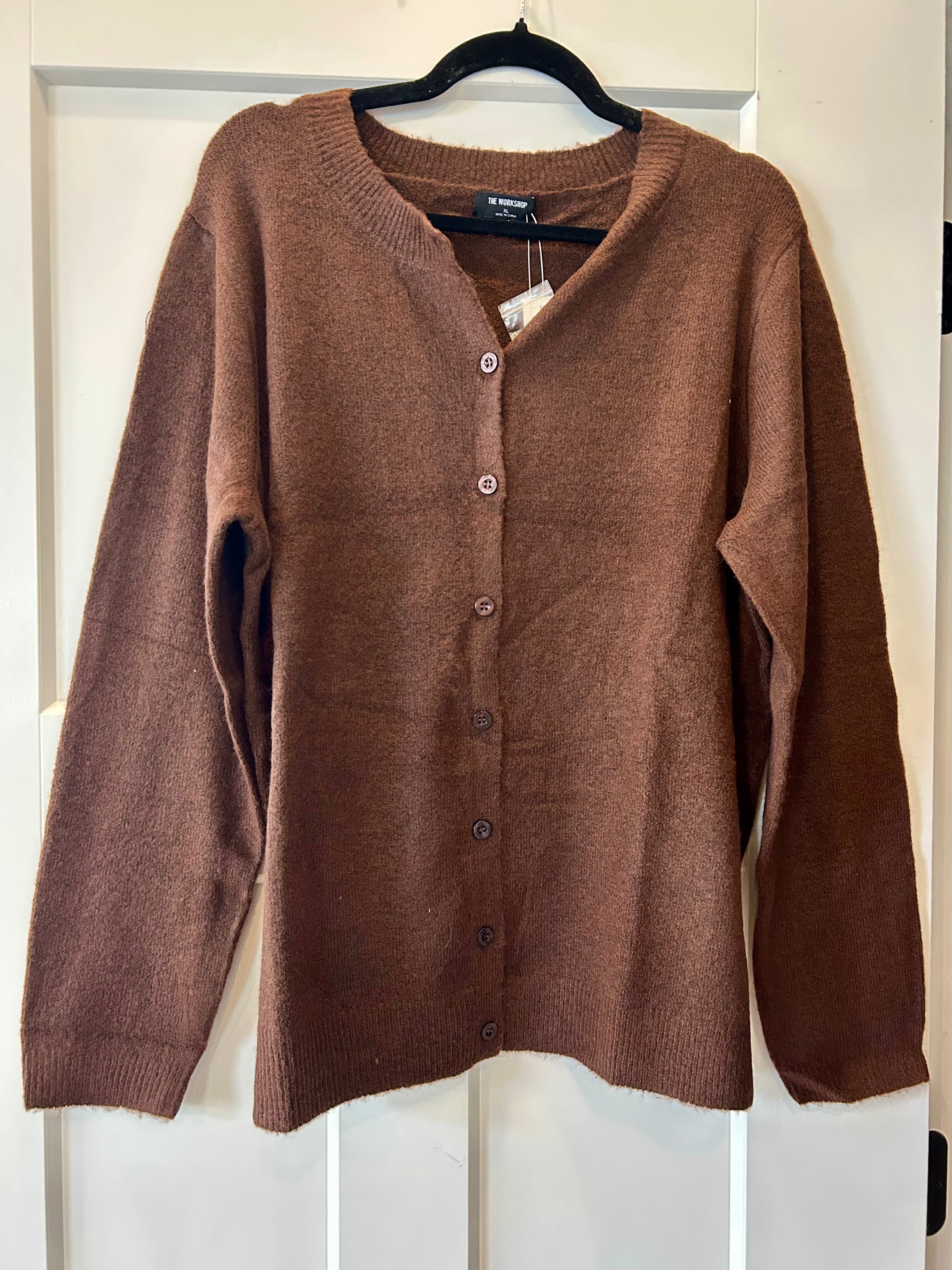 Plus Round Neck Button Down Long Sleeve Cardigan