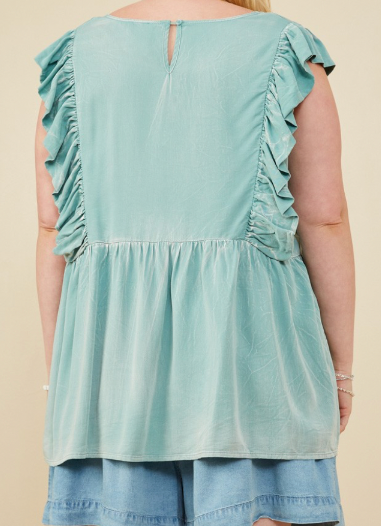 Ruffled V Neck Tencel Tank-2XL