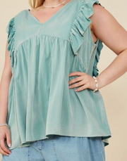 Ruffled V Neck Tencel Tank-2XL