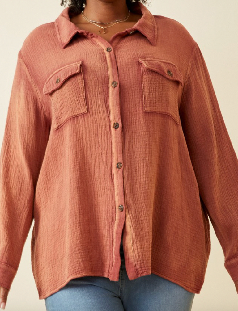 Overdyed Textured Button Up