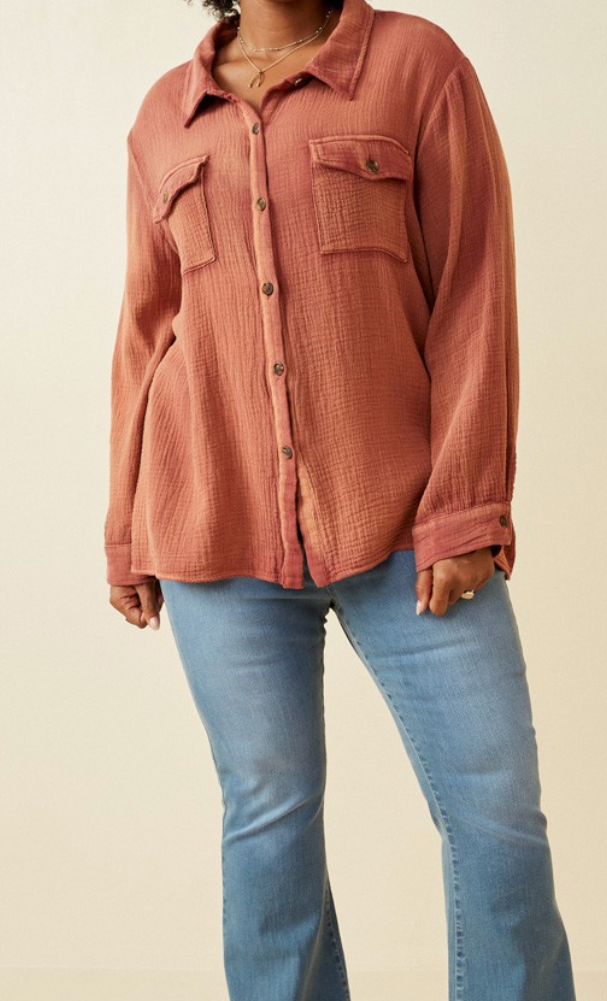 Overdyed Textured Button Up