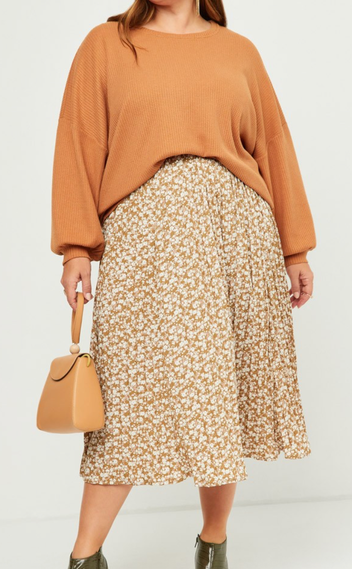 Waffle Knit Slouchy Top - Mustard