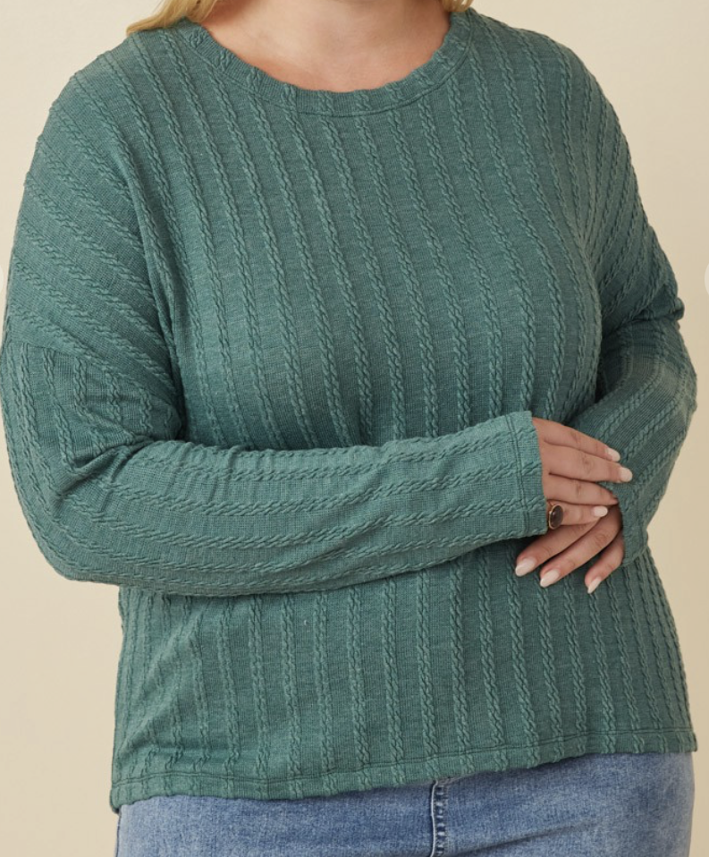 Green Cable Knit Banded Top