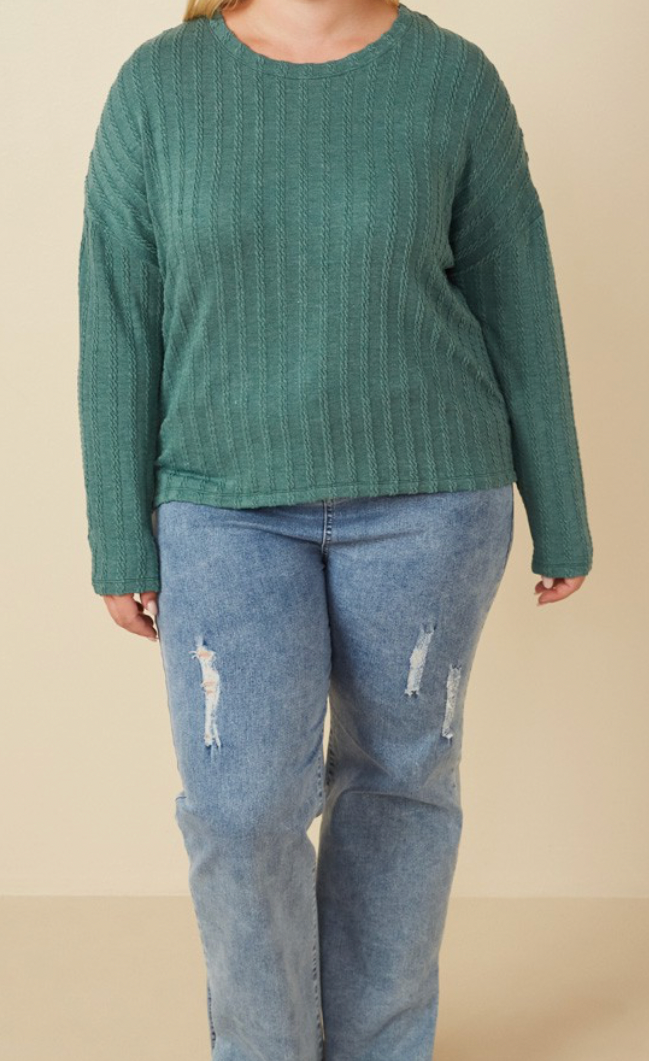 Green Cable Knit Banded Top