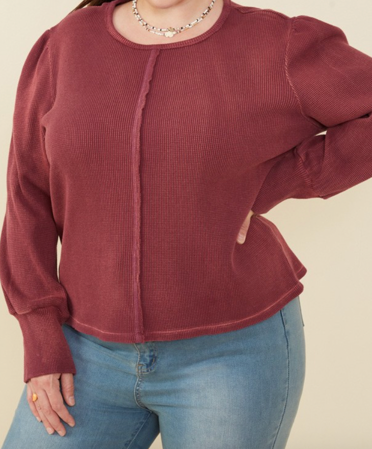 Plum Washed Stitch Knit Top