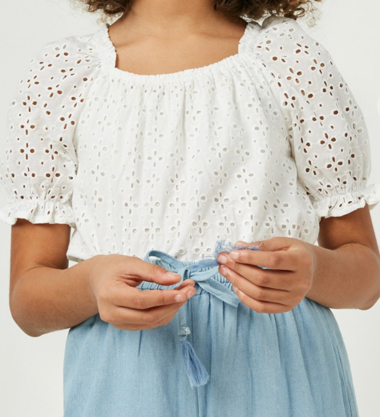 Girls Eyelet Puff Sleeve Top