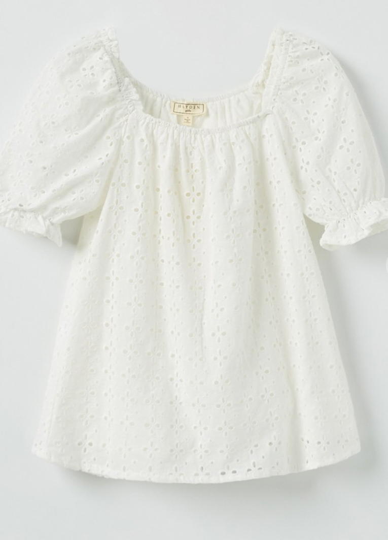 Girls Eyelet Puff Sleeve Top