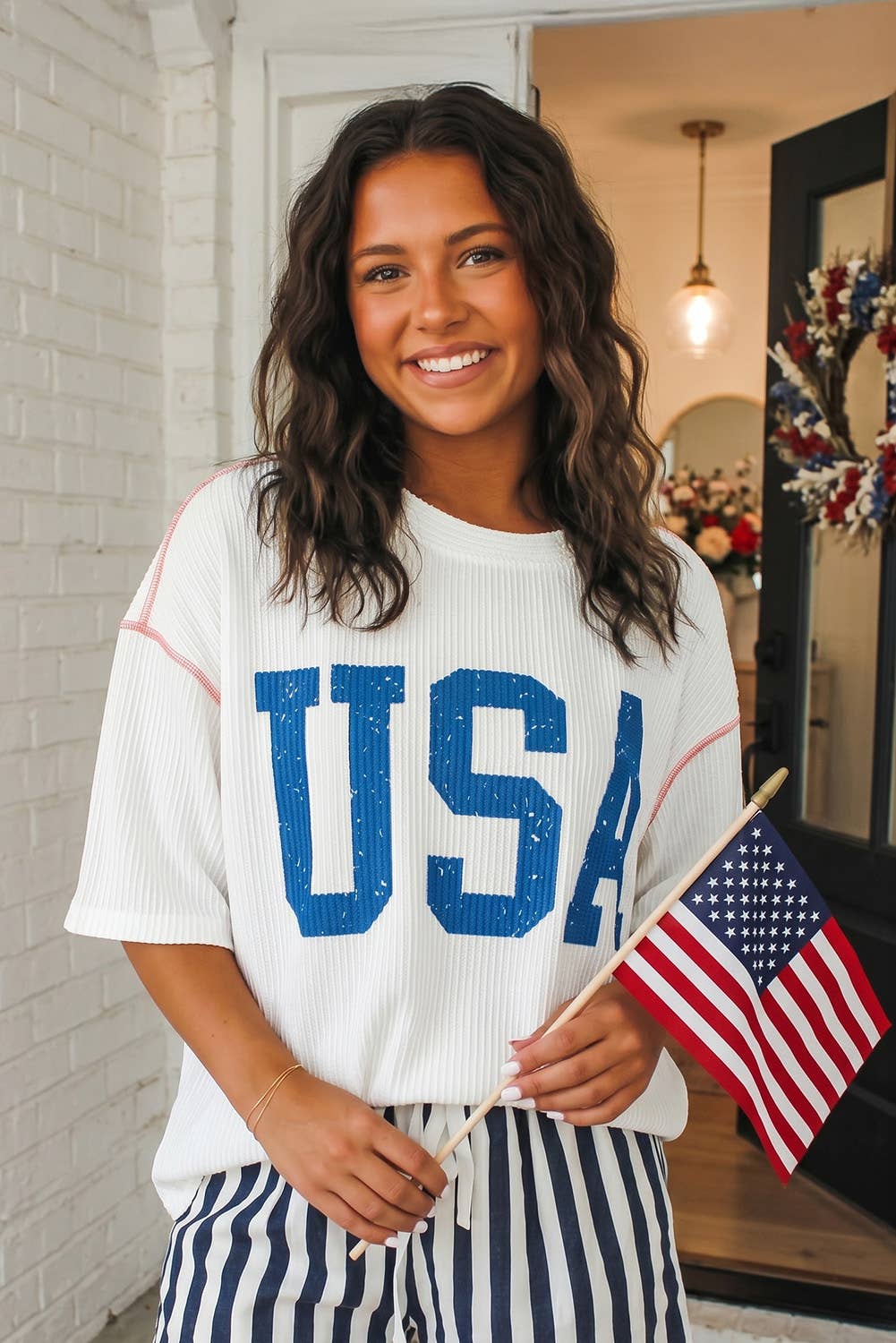 USA Half Sleeve Loose Ribbed Top