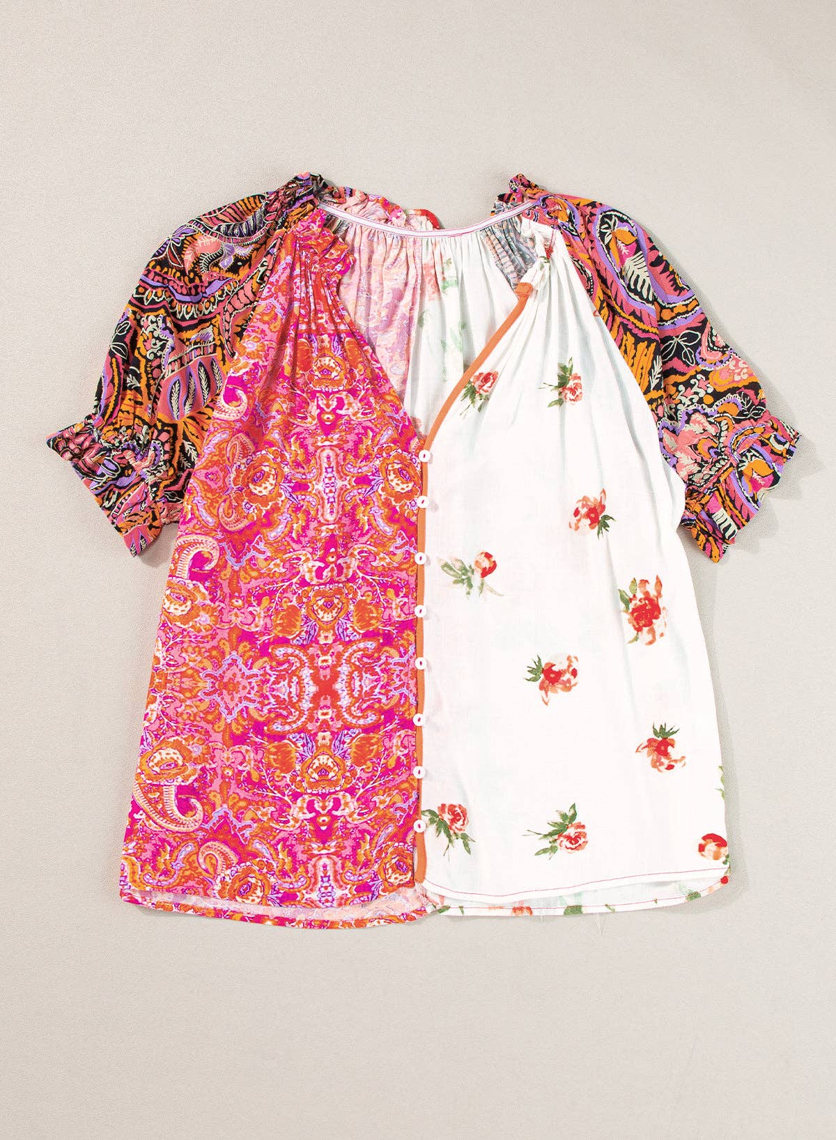 Boho Patchwork Short Sleeve Blouse