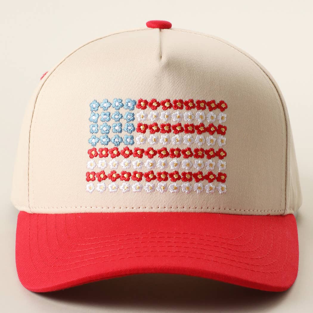 Floral Flag Embroidered Denim Hat