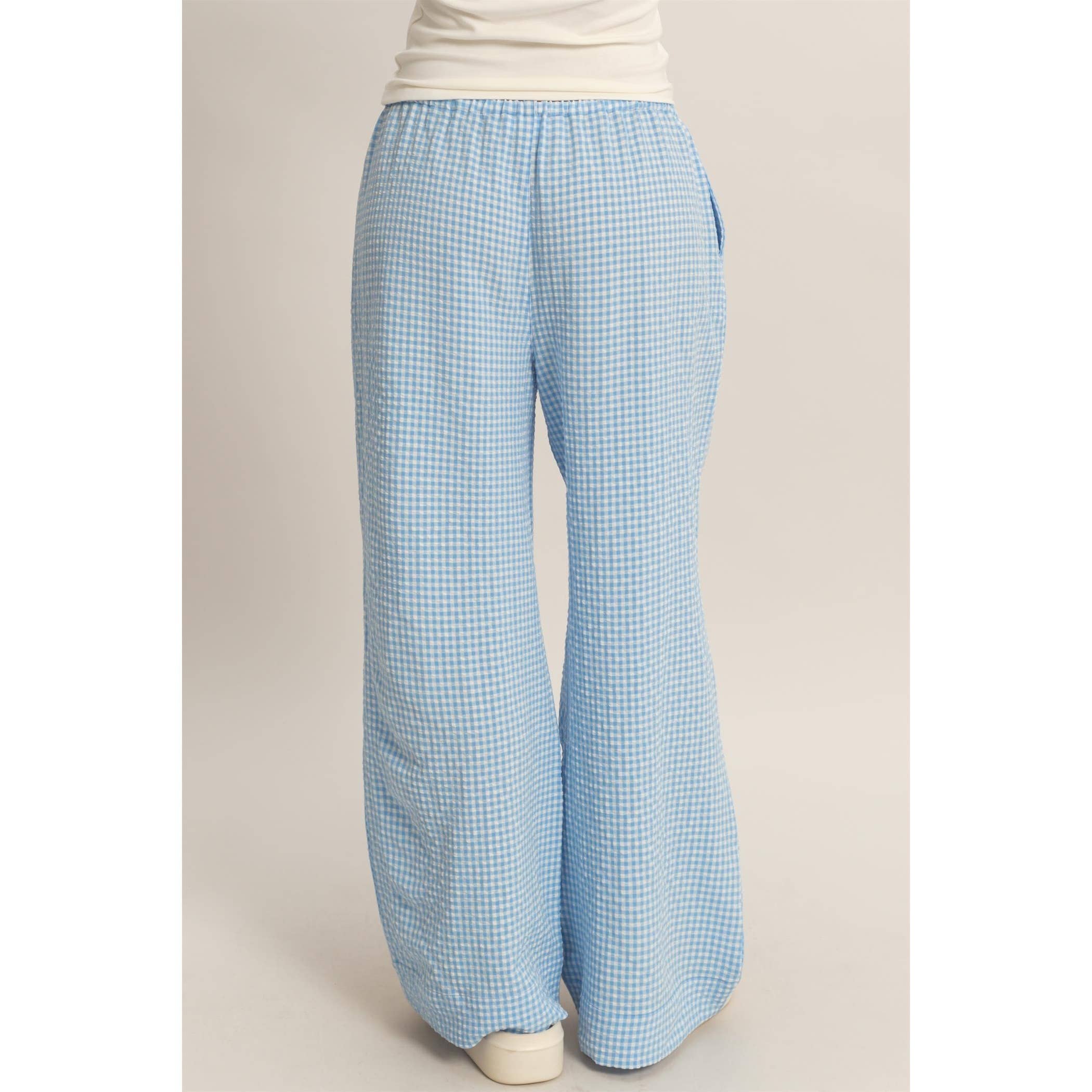 Gingham Drawstring Wide-Leg Pants