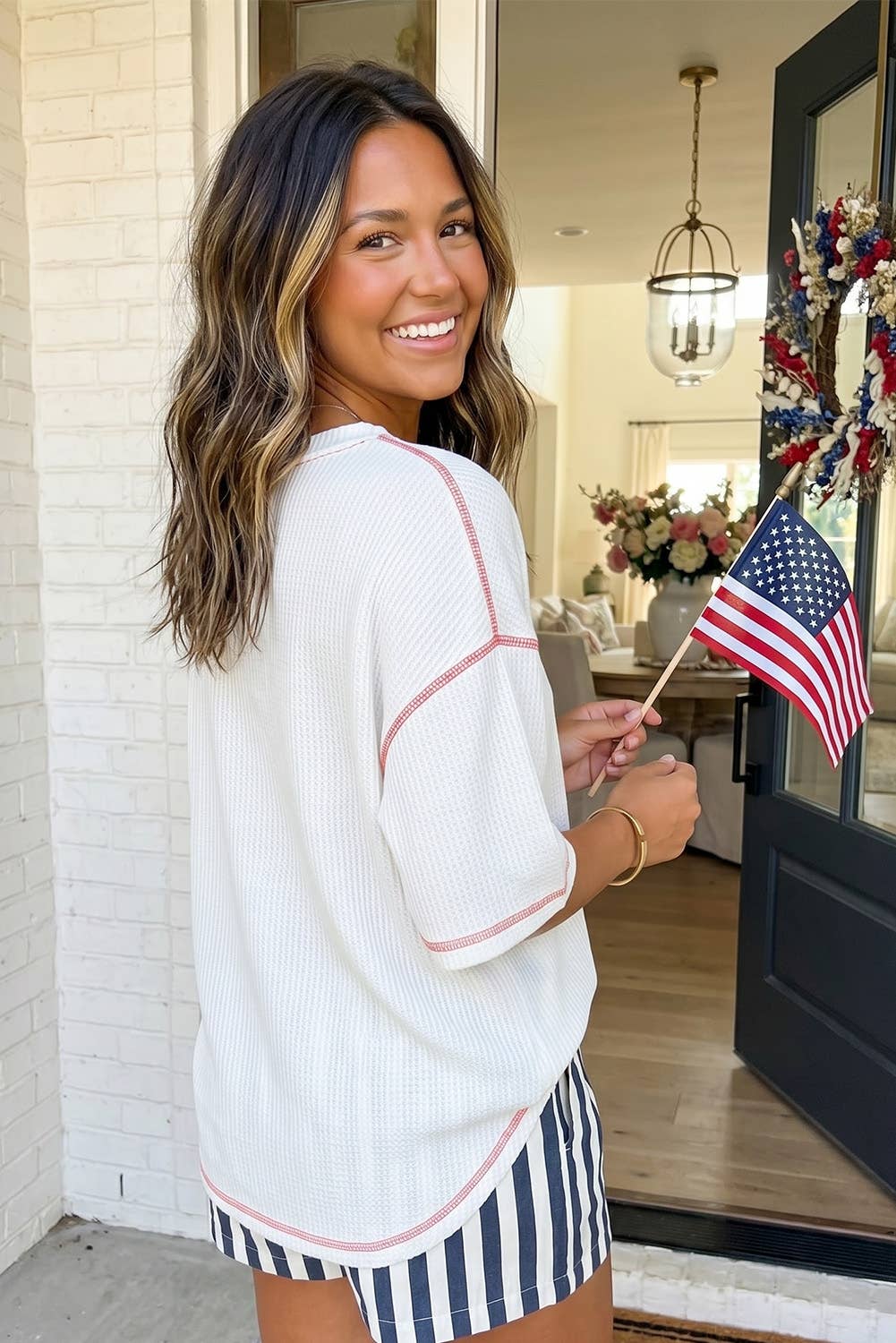 USA Half Sleeve Loose Ribbed Top