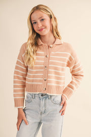 TWEEN KIDS GIRLS BUTTON UP COLLAR CARDIGAN (7-14)