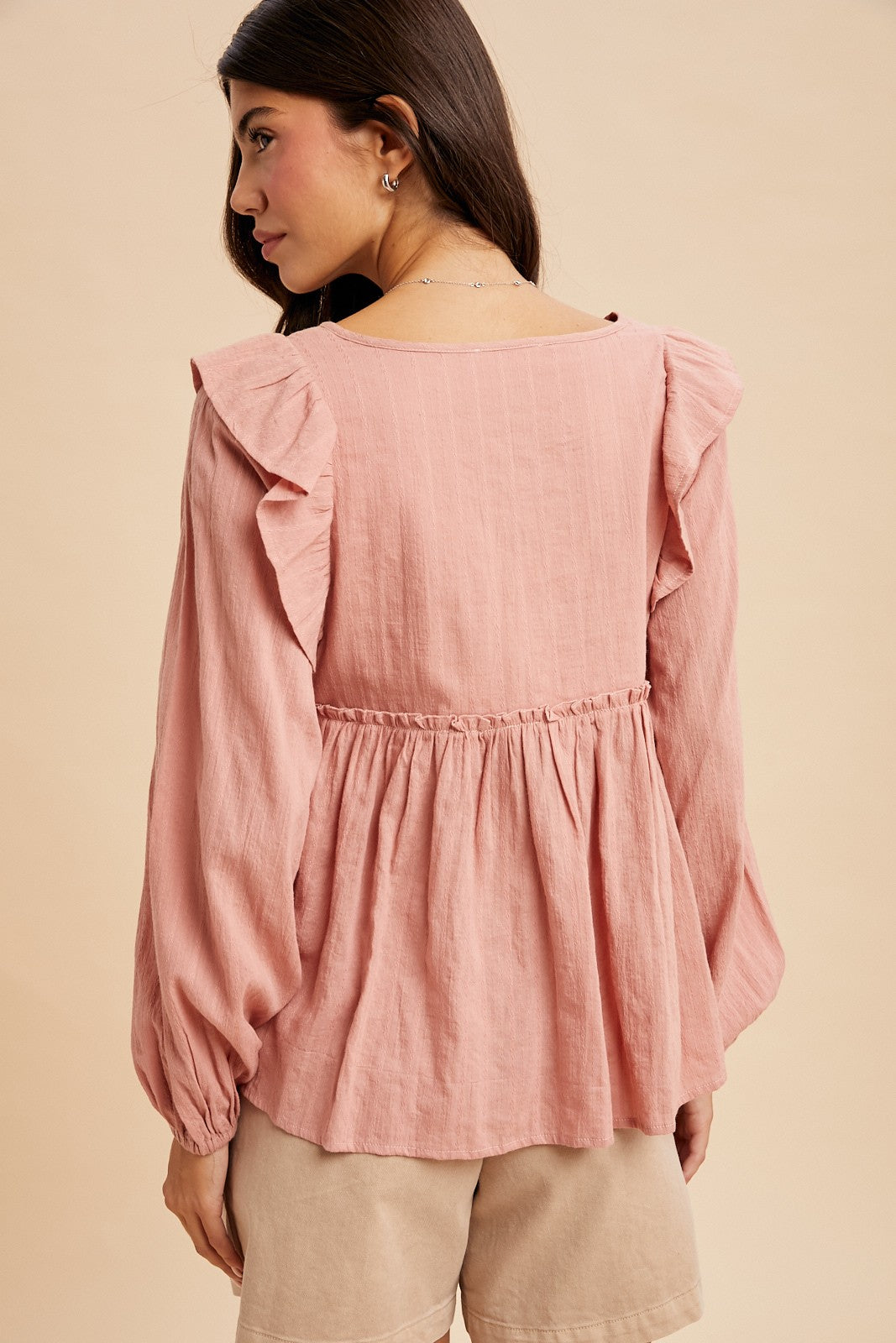 Self Tie Long Sleeve Blouse