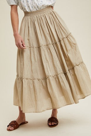 Crinkle Tiered Midi Skirt